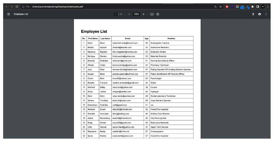 Employee Export PDF