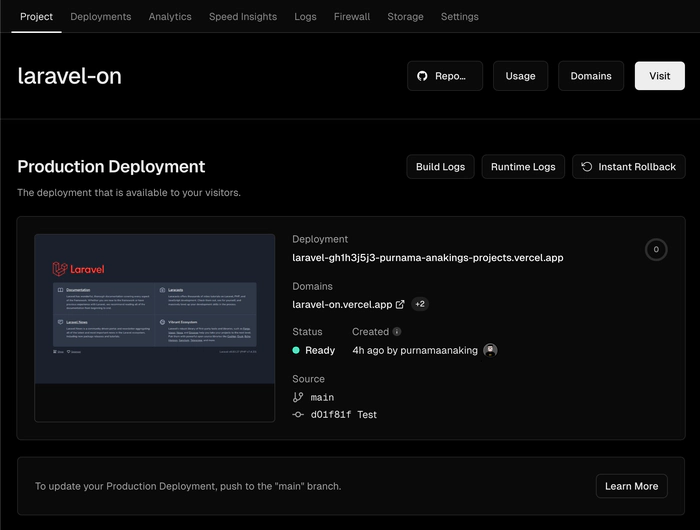 Laravel Vercel Deploy