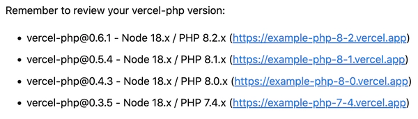 vercel-php version
